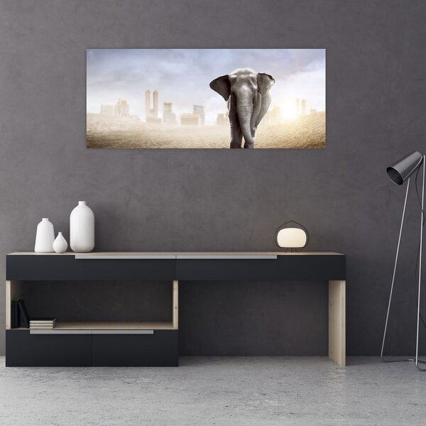 Slika - Sloni v velikem mestu (120x50 cm)
