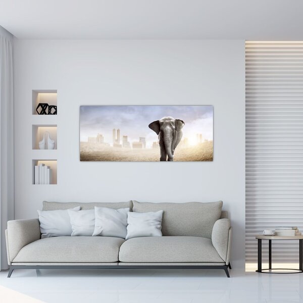 Slika - Sloni v velikem mestu (120x50 cm)