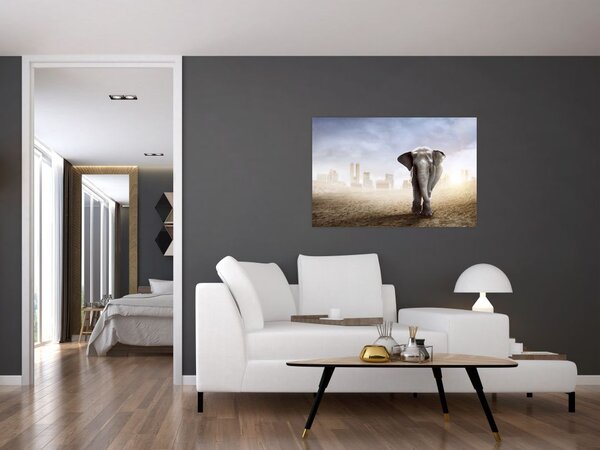 Slika - Sloni v velikem mestu (90x60 cm)