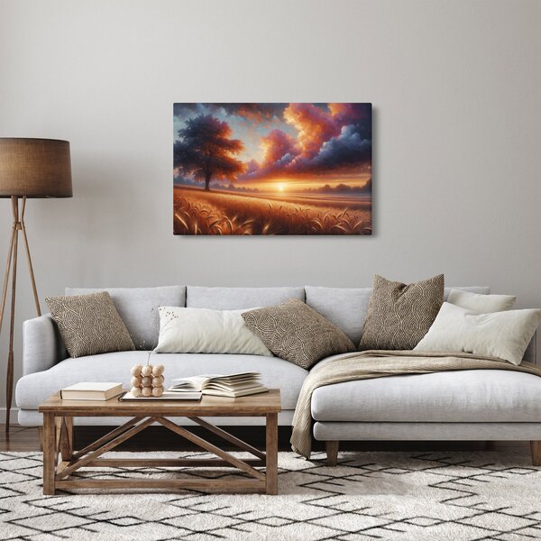 Slika – Zalazak sunca na polju (90x60 cm)