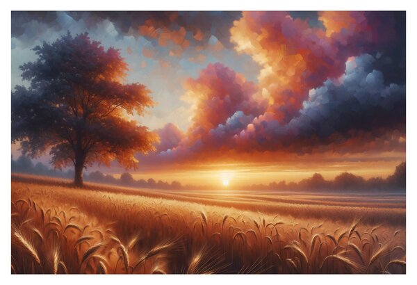 Slika – Zalazak sunca na polju (90x60 cm)