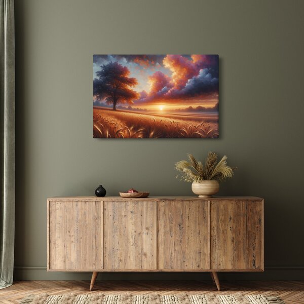 Slika – Zalazak sunca na polju (90x60 cm)