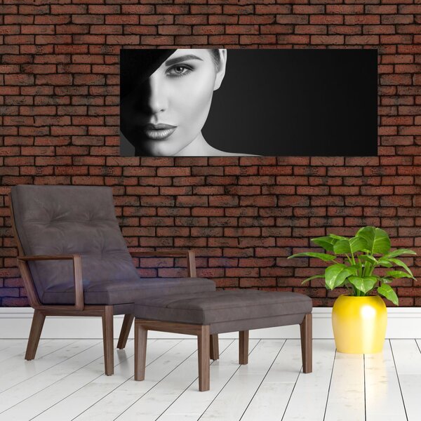 Slika - Črno-beli portret ženske s klobukom (120x50 cm)