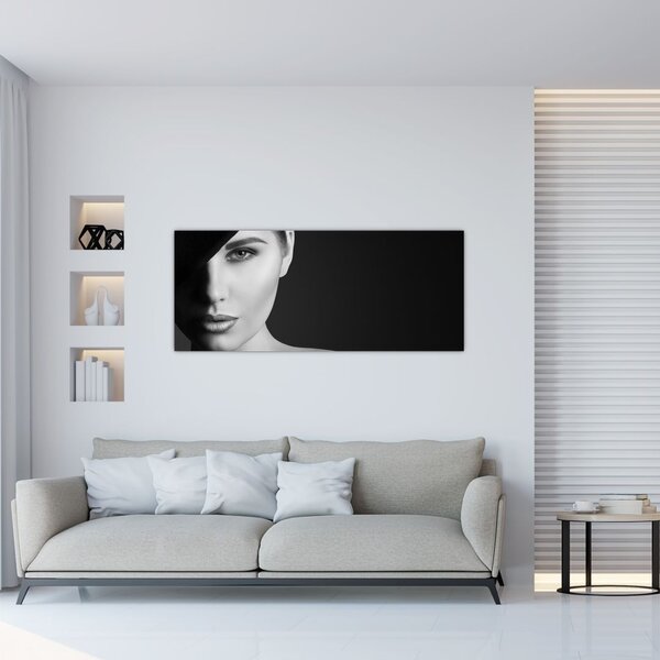 Slika - Črno-beli portret ženske s klobukom (120x50 cm)