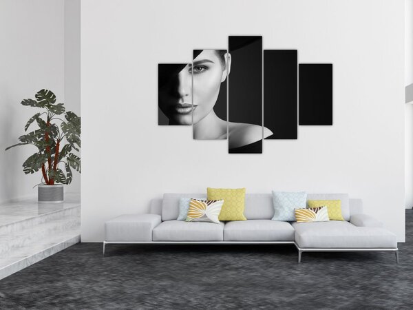 Slika - Črno-beli portret ženske s klobukom (150x105 cm)
