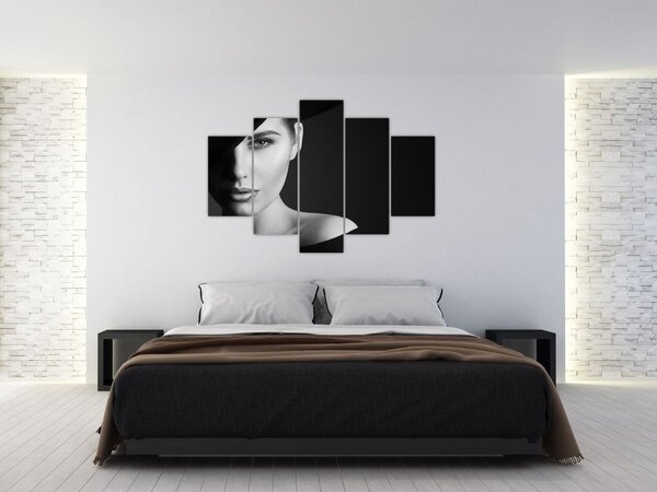 Slika - Črno-beli portret ženske s klobukom (150x105 cm)