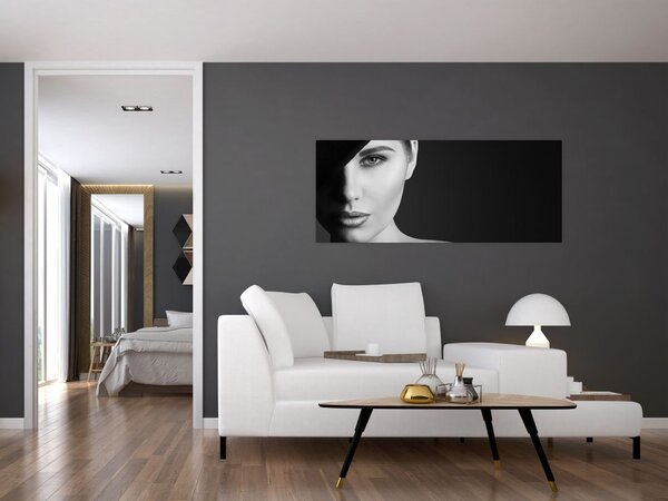 Slika - Črno-beli portret ženske s klobukom (120x50 cm)