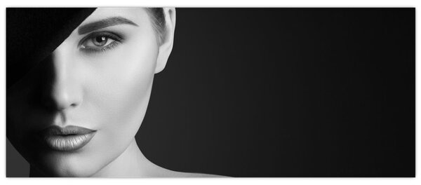 Slika - Črno-beli portret ženske s klobukom (120x50 cm)