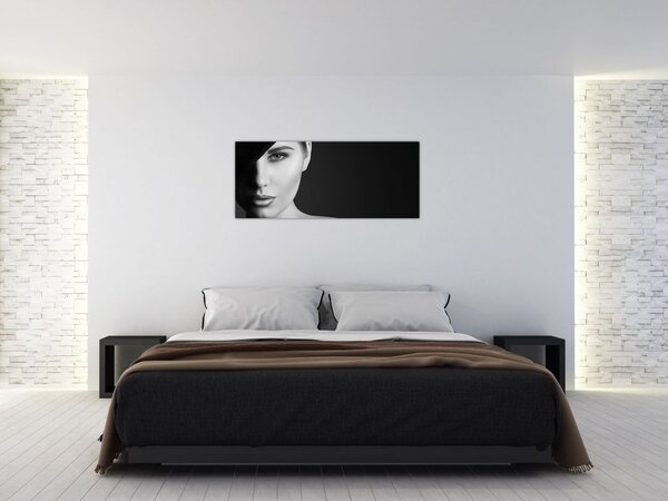 Slika - Črno-beli portret ženske s klobukom (120x50 cm)