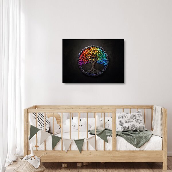 Staklena slika – Drvo puno šarenih srca (70x50 cm)