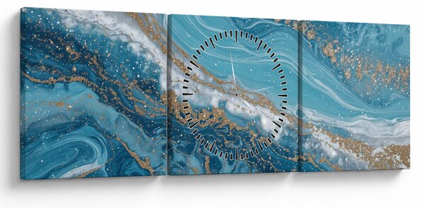 Slika - Svijetloplavi mramor sa zlatom I. (sa satom) (90x30 cm)