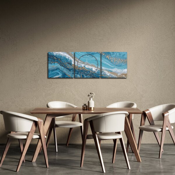 Slika - Svijetloplavi mramor sa zlatom I. (sa satom) (90x30 cm)