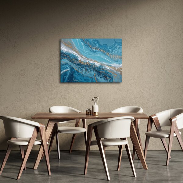Slika - Svijetloplavi mramor sa zlatom I. (70x50 cm)