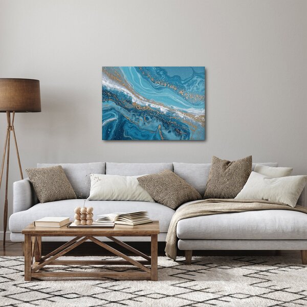 Slika - Svijetloplavi mramor sa zlatom I. (70x50 cm)