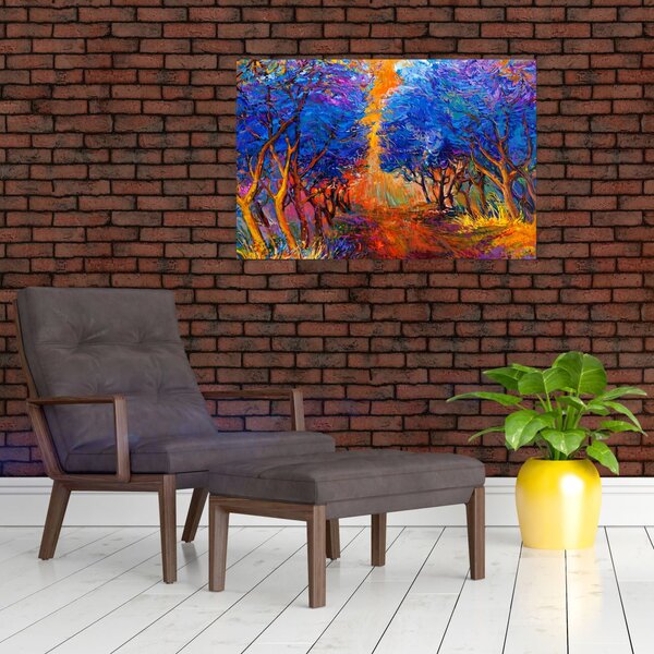 Slika - Jesenske krošnje dreves, moderni impresionizem (90x60 cm)