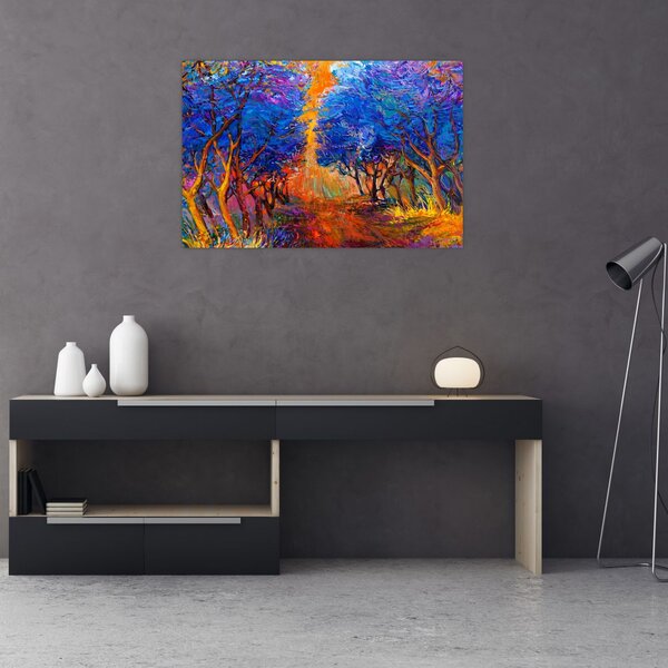 Slika - Jesenske krošnje dreves, moderni impresionizem (90x60 cm)