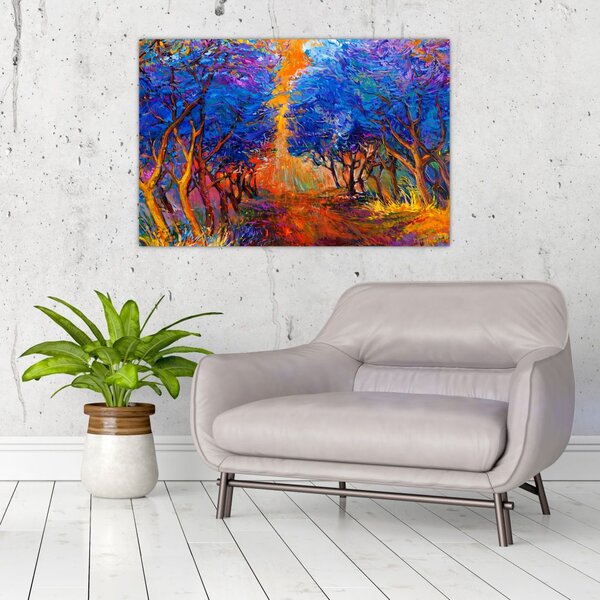 Slika - Jesenske krošnje dreves, moderni impresionizem (90x60 cm)