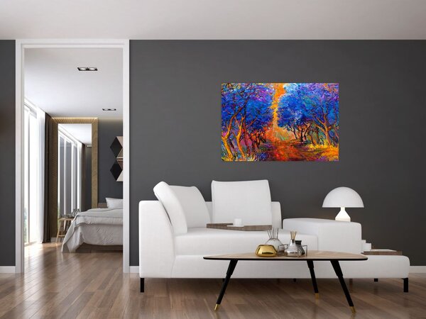 Slika - Jesenske krošnje dreves, moderni impresionizem (90x60 cm)