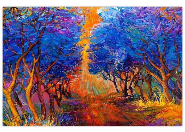 Slika - Jesenske krošnje dreves, moderni impresionizem (90x60 cm)
