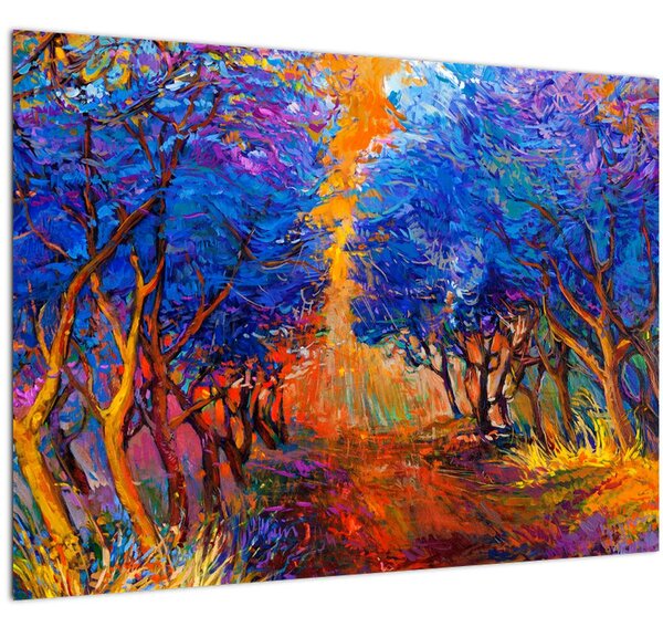 Slika - Jesenske krošnje dreves, moderni impresionizem (70x50 cm)