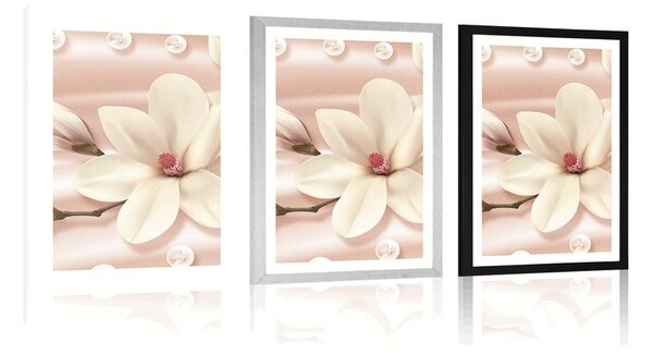 Plakat s paspartuom luksuzna magnolija s biserima