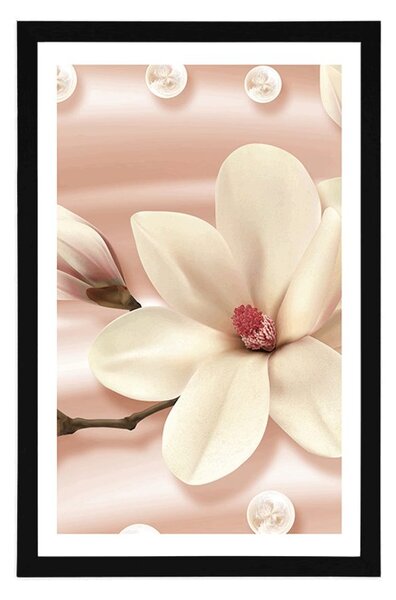 Plakat s paspartuom luksuzna magnolija s biserima