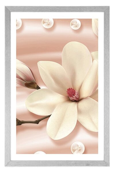 Plakat s paspartuom luksuzna magnolija s biserima