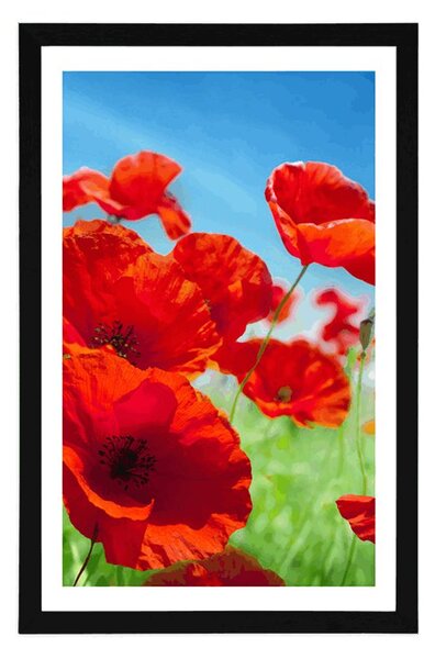 Plakat s paspartuom cvjetovi maka na livadi