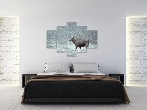 Slika - Los v zasneženem gozdu (150x105 cm)