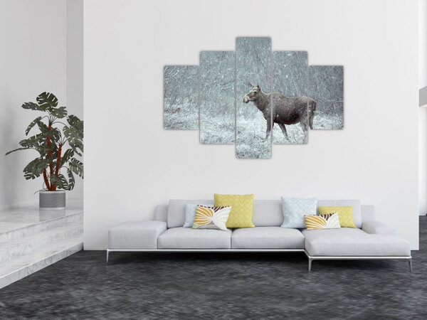 Slika - Los v zasneženem gozdu (150x105 cm)