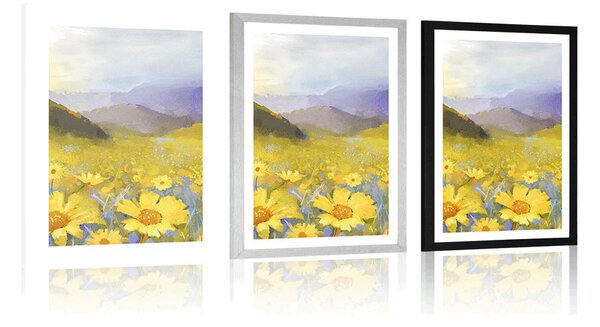 Plakat s paspartuom polje puno tratinčica