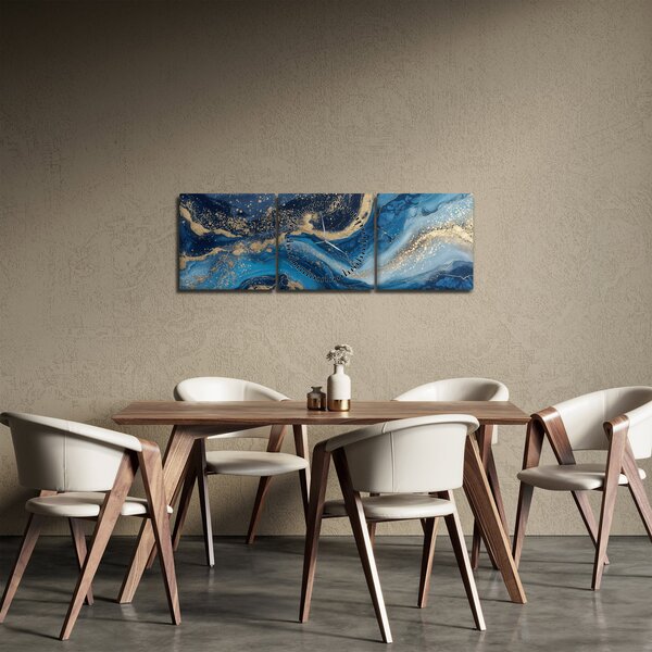 Slika - Apstraktni plavo-zlatni mramor (sa satom) (90x30 cm)