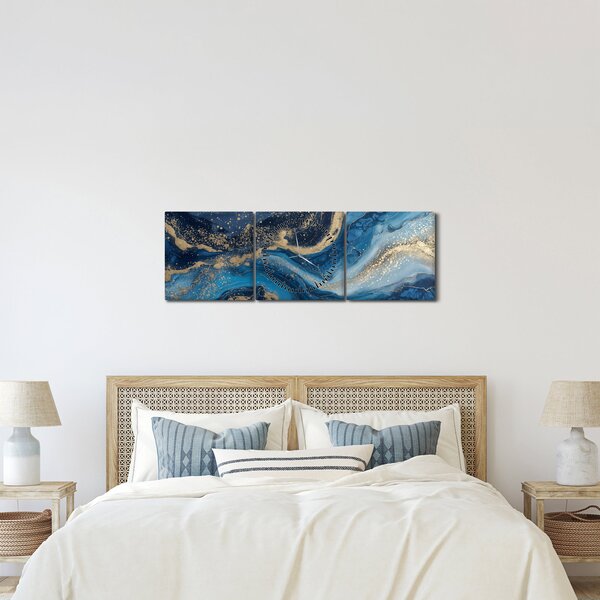 Slika - Apstraktni plavo-zlatni mramor (sa satom) (90x30 cm)