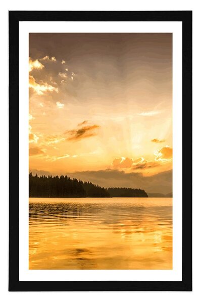 Plakat s paspartuom odsjaj planinskog jezera