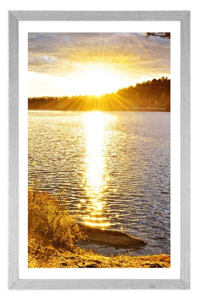Plakat s paspartuom zalazak sunca iznad jezera