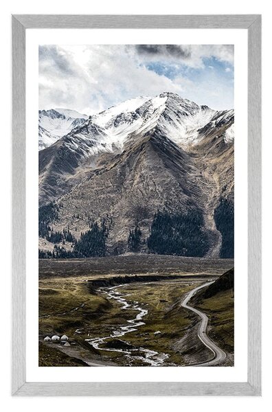Plakat s paspartuom prekrasna planinska panorama