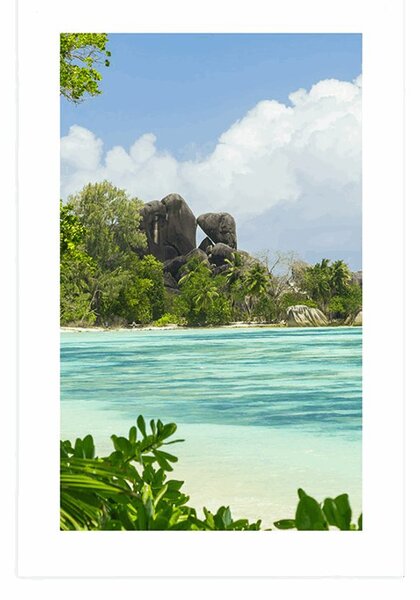 Plakat s paspartuom prekrasna plaža na otoku La Digue
