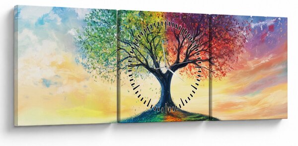 Slika – Oslikano drvo godišnjih doba (sa satom) (90x30 cm)