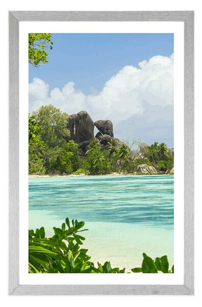 Plakat s paspartuom prekrasna plaža na otoku La Digue
