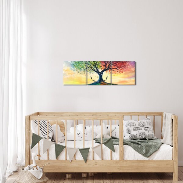 Slika – Oslikano drvo godišnjih doba (sa satom) (90x30 cm)