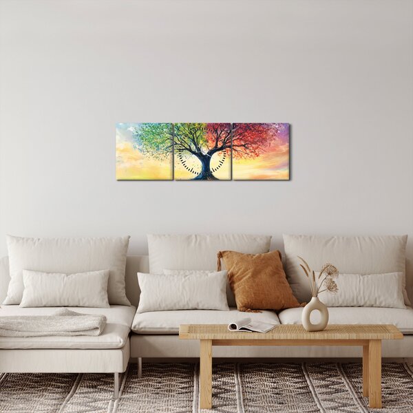 Slika – Oslikano drvo godišnjih doba (sa satom) (90x30 cm)
