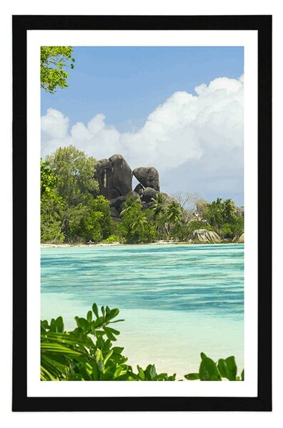 Plakat s paspartuom prekrasna plaža na otoku La Digue