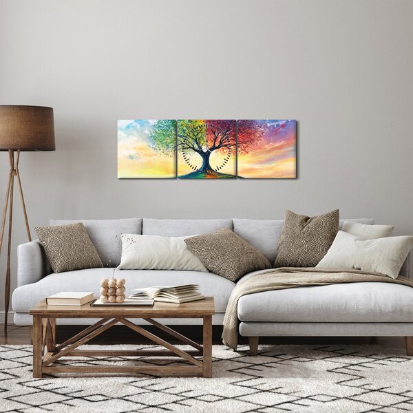 Slika – Oslikano drvo godišnjih doba (sa satom) (90x30 cm)