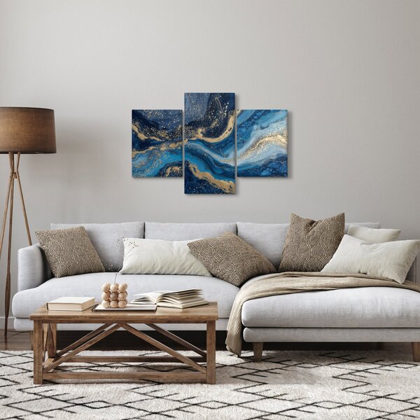 Slika - Apstraktni plavo-zlatni mramor (90x60 cm)