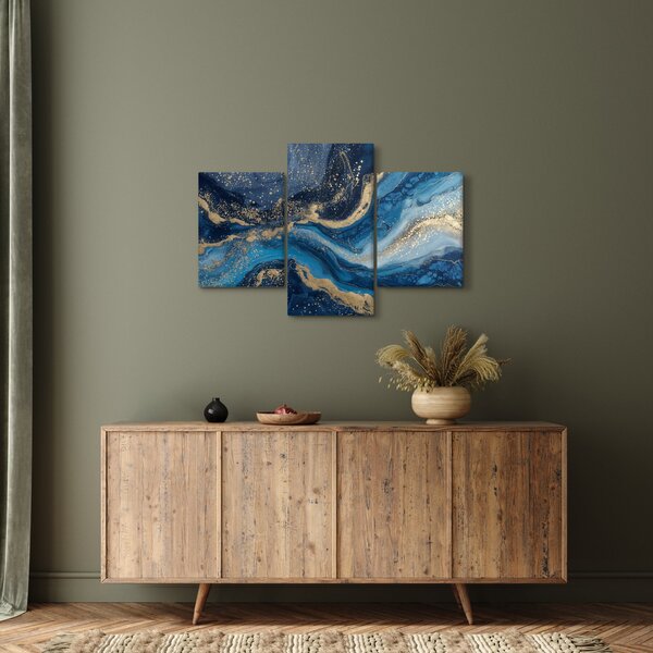 Slika - Apstraktni plavo-zlatni mramor (90x60 cm)
