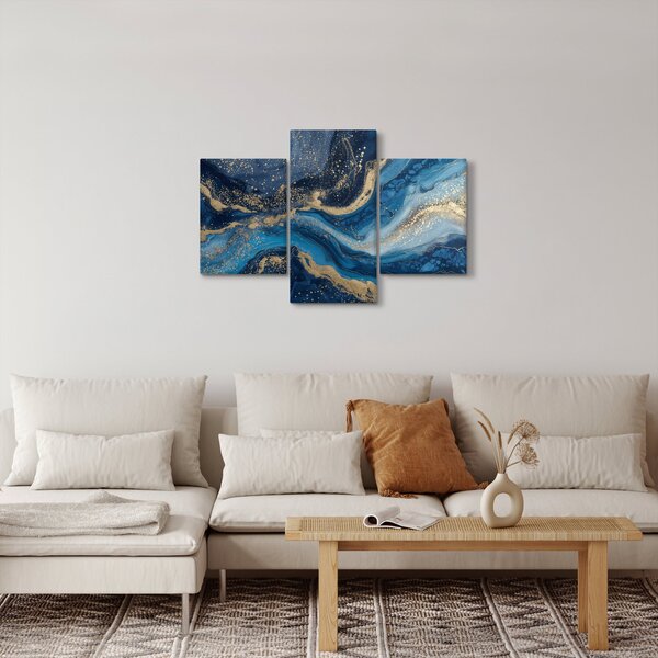 Slika - Apstraktni plavo-zlatni mramor (90x60 cm)