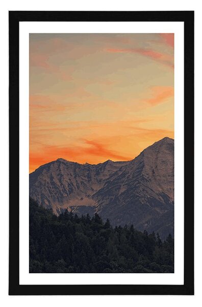 Plakat s paspartuom zalazak sunca u planinama