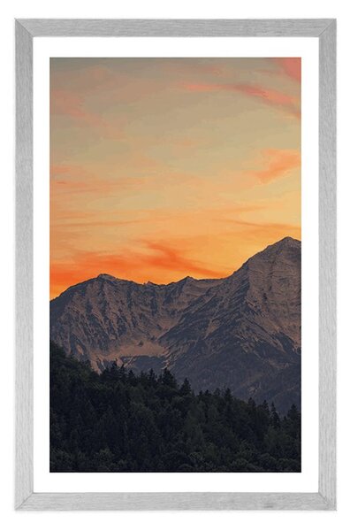 Plakat s paspartuom zalazak sunca u planinama