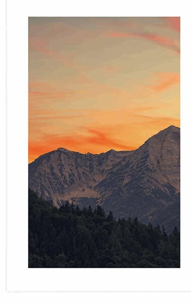 Plakat s paspartuom zalazak sunca u planinama