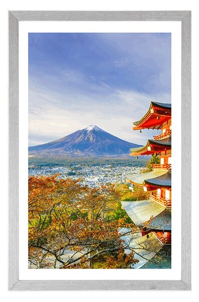 Plakat s paspartuom pogled na Chureito Pagodu i planinu Fuji